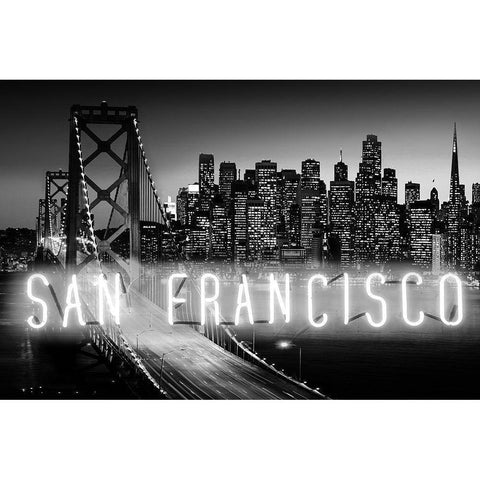 Neon San Francisco WB White Modern Wood Framed Art Print by Carr, Hailey