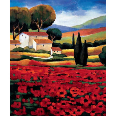 Poppy Field II Gold Ornate Wood Framed Art Print with Double Matting by Clarke, Janine
