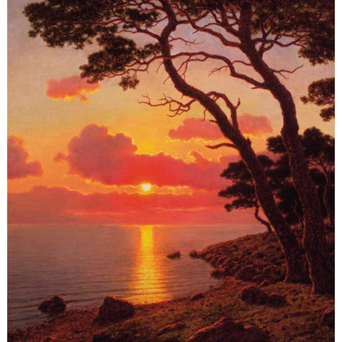 Calme de Soir Cote d Azur Gold Ornate Wood Framed Art Print with Double Matting by Choultse, Ivan