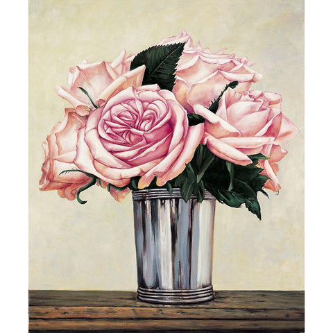 Pink Roses I White Modern Wood Framed Art Print by Deveraux, Jill