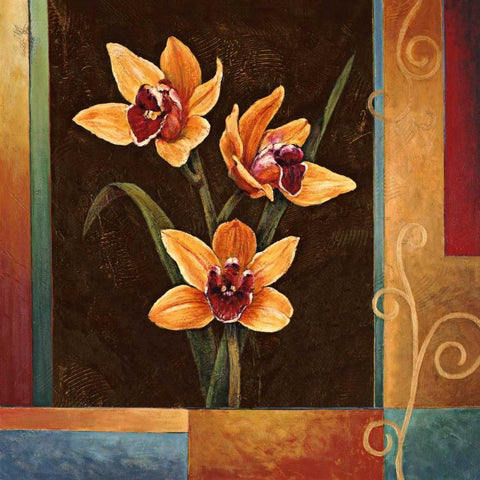 Yellow Orchids Gold Ornate Wood Framed Art Print with Double Matting by Deveraux, Jill