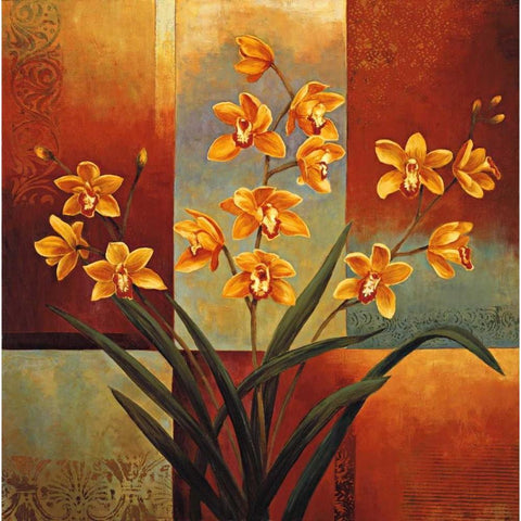 Orange Orchid Gold Ornate Wood Framed Art Print with Double Matting by Deveraux, Jill