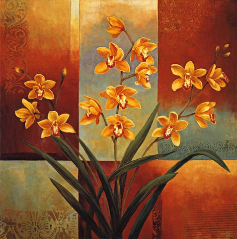 Orange Orchid White Modern Wood Framed Art Print with Double Matting by Deveraux, Jill