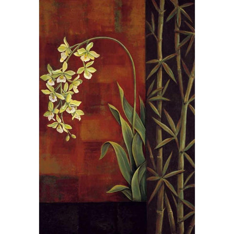 Green Orchid White Modern Wood Framed Art Print by Deveraux, Jill