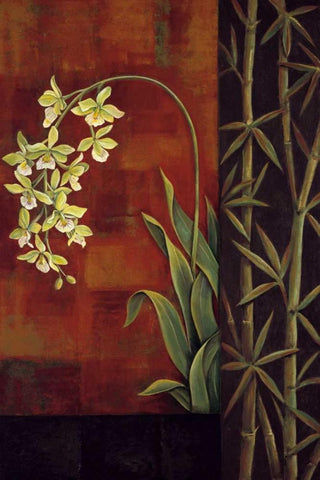 Green Orchid White Modern Wood Framed Art Print with Double Matting by Deveraux, Jill