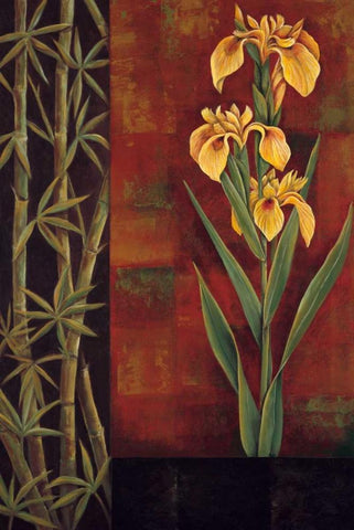 Yellow Iris Black Ornate Wood Framed Art Print with Double Matting by Deveraux, Jill