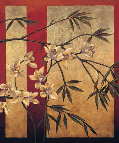 Orchid Screen Black Ornate Wood Framed Art Print with Double Matting by Deveraux, Jill