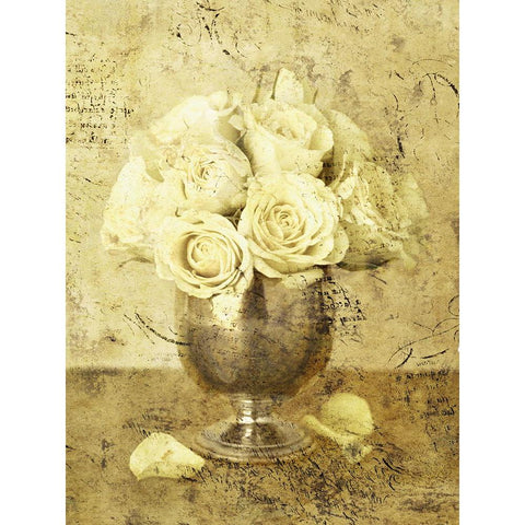 Golden Roses I White Modern Wood Framed Art Print by Seba, John