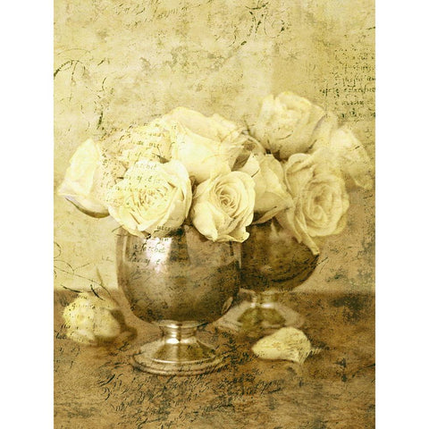 Golden Roses II White Modern Wood Framed Art Print by Seba, John