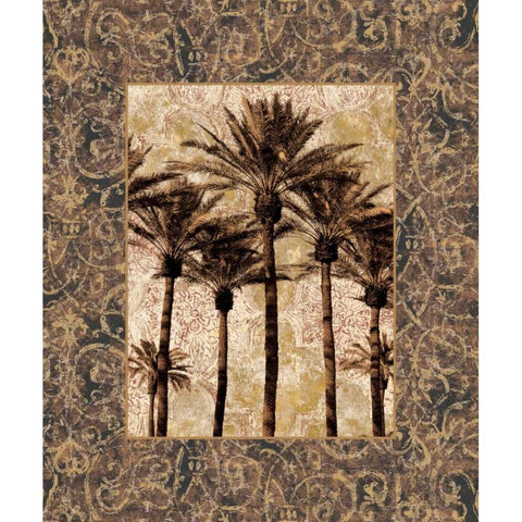 Palm Collage II Black Modern Wood Framed Art Print with Double Matting by Seba, John