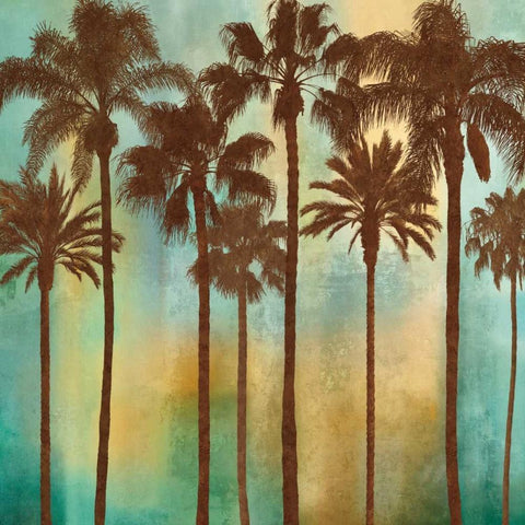 Aqua Palms I Black Ornate Wood Framed Art Print with Double Matting by Seba, John