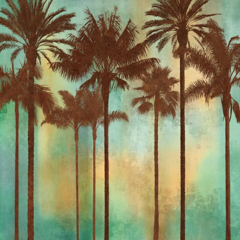 Aqua Palms II Gold Ornate Wood Framed Art Print with Double Matting by Seba, John