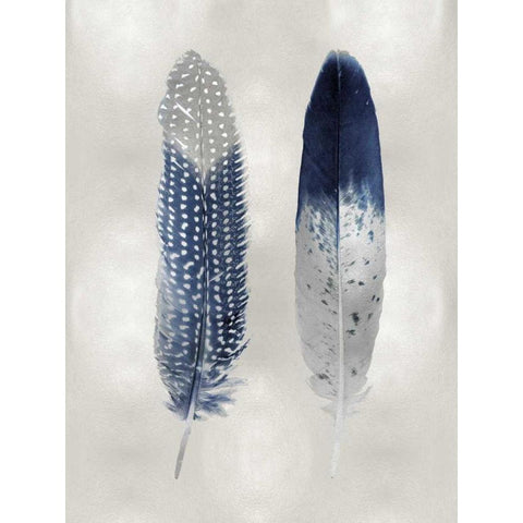 Blue Feather Pair on Silver White Modern Wood Framed Art Print by Bosco, Julia