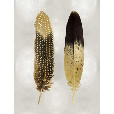 Gold Feather Pair on Silver White Modern Wood Framed Art Print by Bosco, Julia