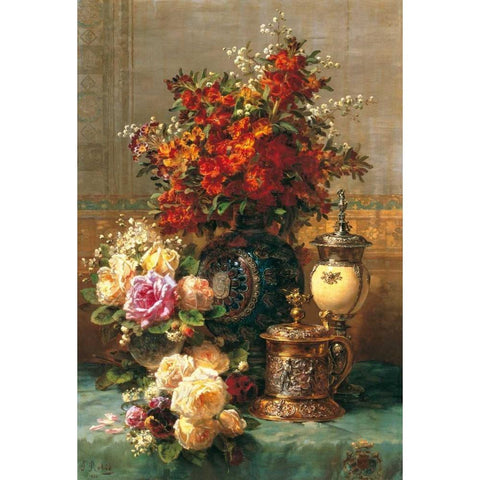 Fleurs sur une table Gold Ornate Wood Framed Art Print with Double Matting by Robie, Jean Baptiste