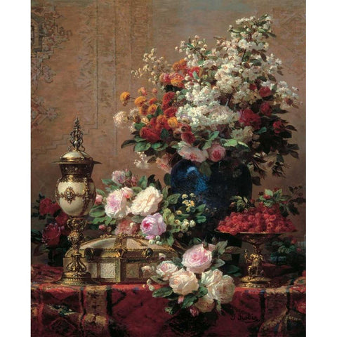 Still Life Gold Ornate Wood Framed Art Print with Double Matting by Robie, Jean Baptiste