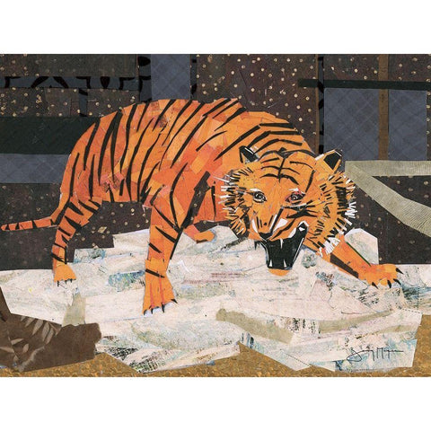 Roaring Tiger Black Modern Wood Framed Art Print with Double Matting by McGee, Jenny