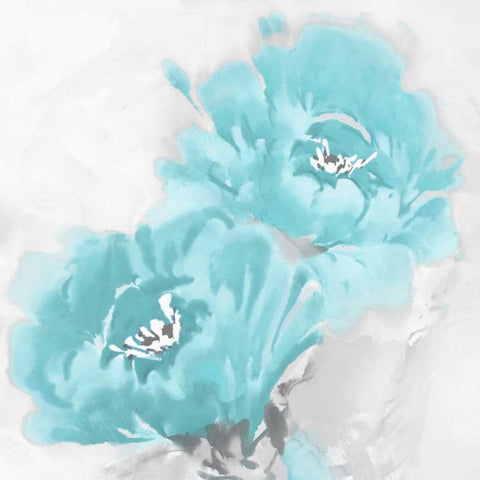 Flower Bloom in Aqua I Black Modern Wood Framed Art Print with Double Matting by Stevens, Jesse
