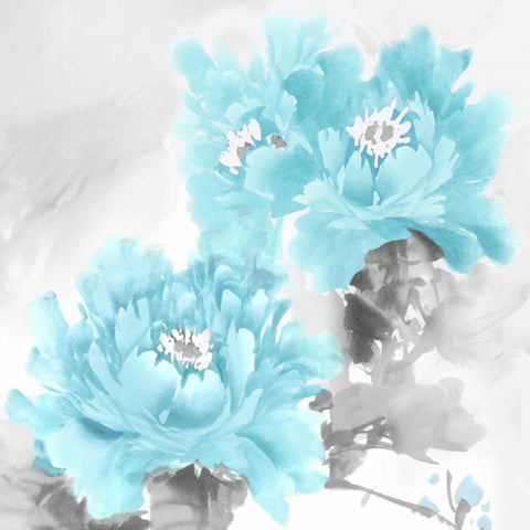 Flower Bloom in Aqua II Black Modern Wood Framed Art Print by Stevens, Jesse