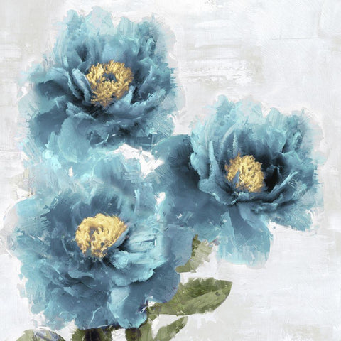 Blue Bloom I White Modern Wood Framed Art Print with Double Matting by Stevens, Jesse