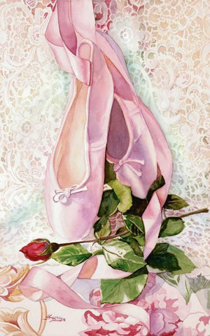 Ballet Rose White Modern Wood Framed Art Print with Double Matting by Koenig, Judy