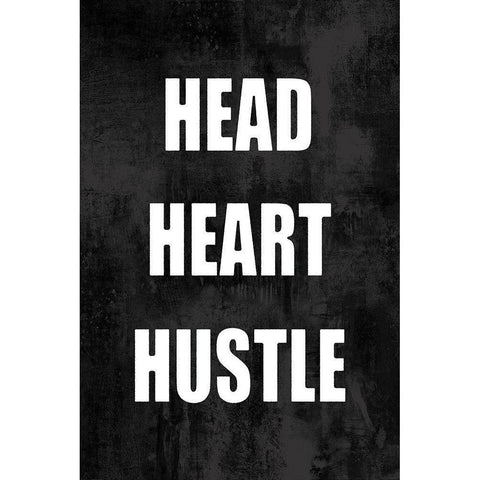 Head Heart Hustle on Black Black Modern Wood Framed Art Print by MacDowell, Jamie