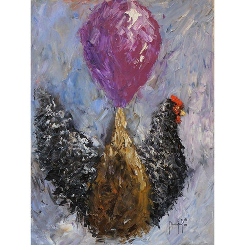 Rooster with Baloon Black Modern Wood Framed Art Print with Double Matting by Foster, Joseph Marshal