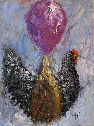 Rooster with Baloon White Modern Wood Framed Art Print with Double Matting by Foster, Joseph Marshal