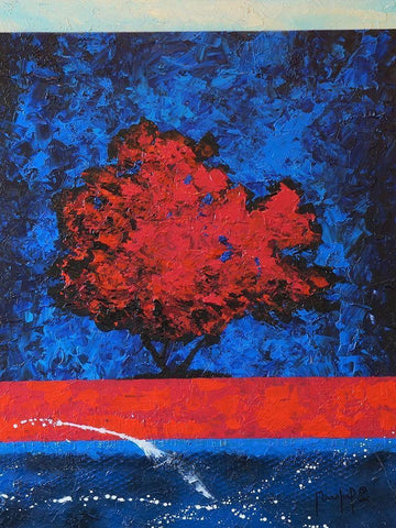 Red Tree Black Ornate Wood Framed Art Print with Double Matting by Foster, Joseph Marshal