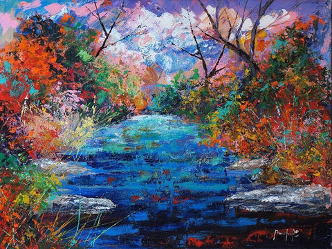 Pond White Modern Wood Framed Art Print with Double Matting by Foster, Joseph Marshal