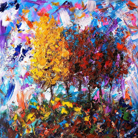 Orange and Red Tree White Modern Wood Framed Art Print with Double Matting by Foster, Joseph Marshal