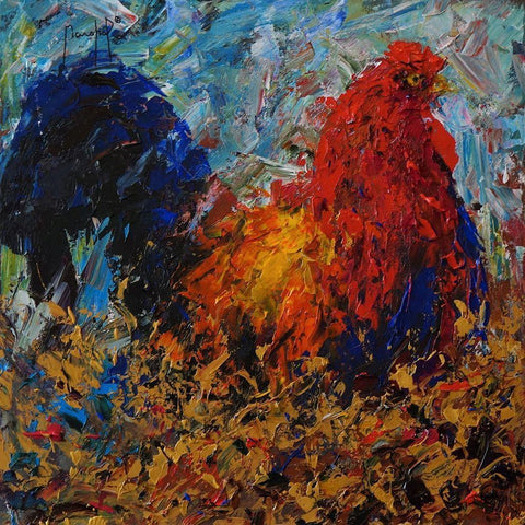 Rooster Black Modern Wood Framed Art Print with Double Matting by Foster, Joseph Marshal