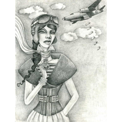 The Aviator (Drawing) Gold Ornate Wood Framed Art Print with Double Matting by Goddess, Jami