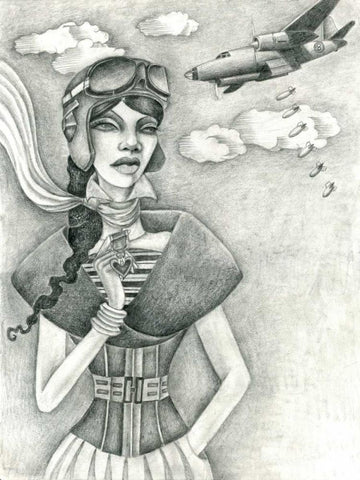 The Aviator (Drawing) Black Ornate Wood Framed Art Print with Double Matting by Goddess, Jami