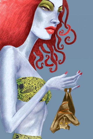 Bat Black Ornate Wood Framed Art Print with Double Matting by Goddess, Jami