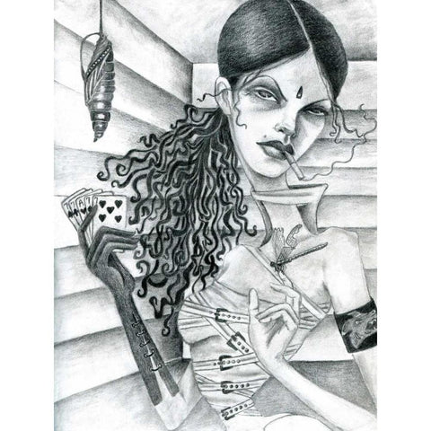 Cassandra (Drawing) Gold Ornate Wood Framed Art Print with Double Matting by Goddess, Jami