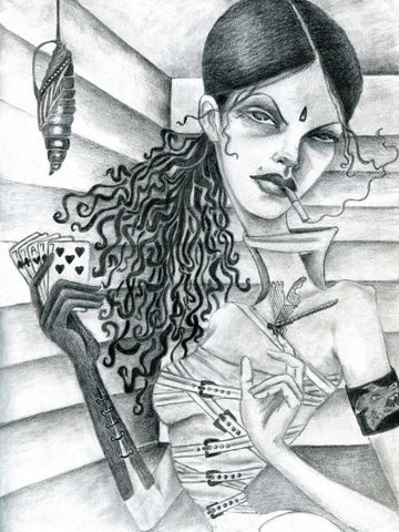 Cassandra (Drawing) Black Ornate Wood Framed Art Print with Double Matting by Goddess, Jami