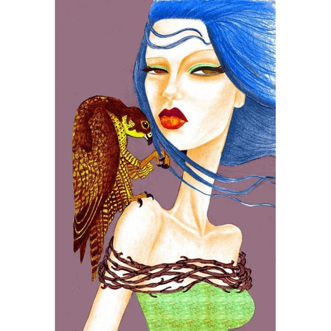 Falcon Black Modern Wood Framed Art Print with Double Matting by Goddess, Jami