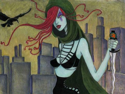 Jane at Night White Modern Wood Framed Art Print with Double Matting by Goddess, Jami