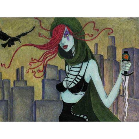 Jane at Night Gold Ornate Wood Framed Art Print with Double Matting by Goddess, Jami