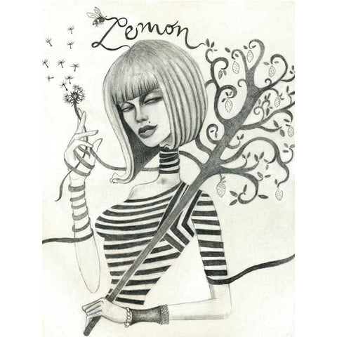 Lemon (Drawing) White Modern Wood Framed Art Print by Goddess, Jami