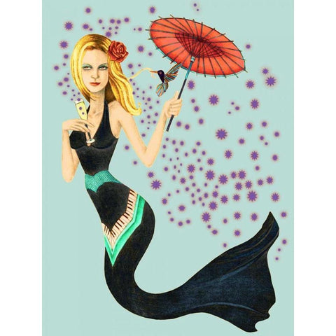 Mermaid Black Modern Wood Framed Art Print with Double Matting by Goddess, Jami