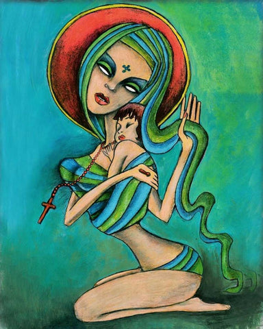 Mother and Daughter White Modern Wood Framed Art Print with Double Matting by Goddess, Jami