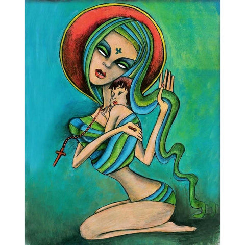 Mother and Daughter Black Modern Wood Framed Art Print by Goddess, Jami