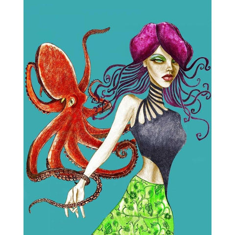 Octopus White Modern Wood Framed Art Print by Goddess, Jami