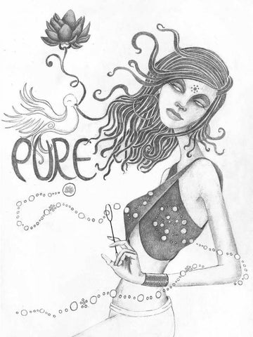 Pure (Drawing) Black Ornate Wood Framed Art Print with Double Matting by Goddess, Jami