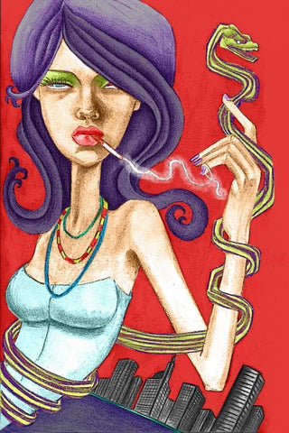 Snake White Modern Wood Framed Art Print with Double Matting by Goddess, Jami