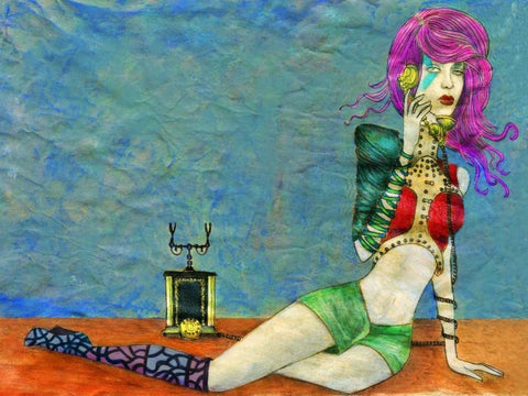 Telephone Black Ornate Wood Framed Art Print with Double Matting by Goddess, Jami