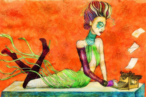 Typewriter White Modern Wood Framed Art Print with Double Matting by Goddess, Jami