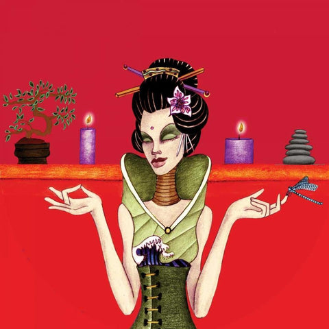 Zen Mistress Black Modern Wood Framed Art Print with Double Matting by Goddess, Jami